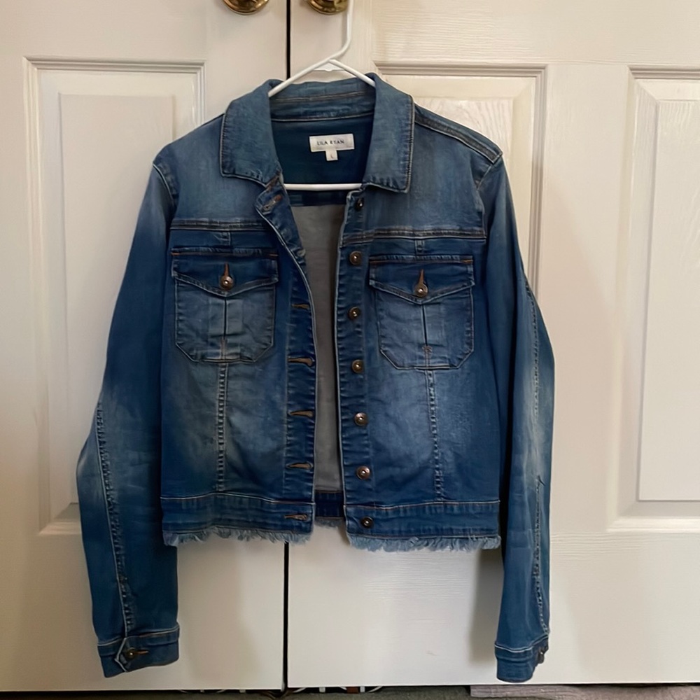 Lila Ryan Jean Jacket with Fringe Hem Size L